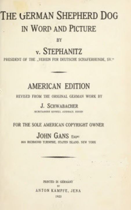 1923 "The German shepherd dog in word and picture" 1923 "The German shepherd dog in word and picture"